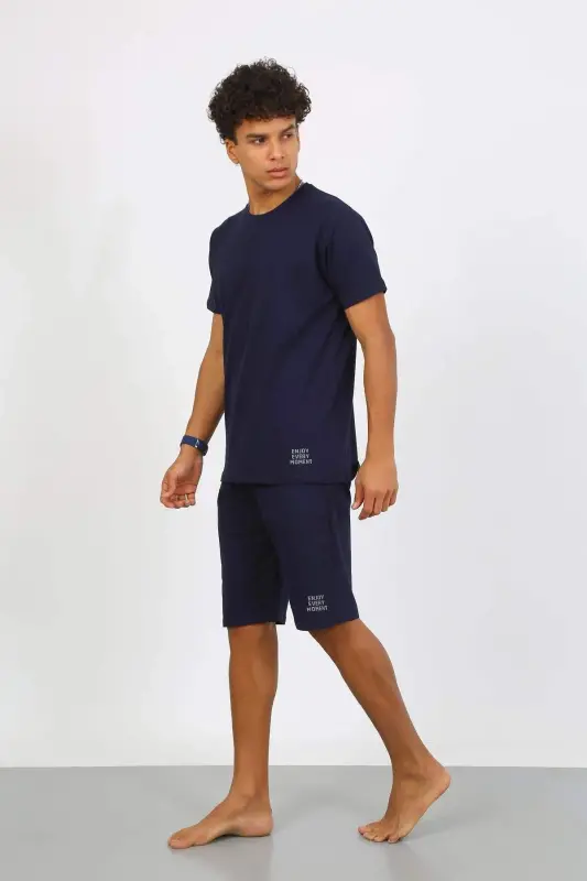 Angelino Erkek Pamuk Lakost Alt Üst Kaprili Pijama Takım Lacivert 6873 - BÜYÜKBEDENIZ