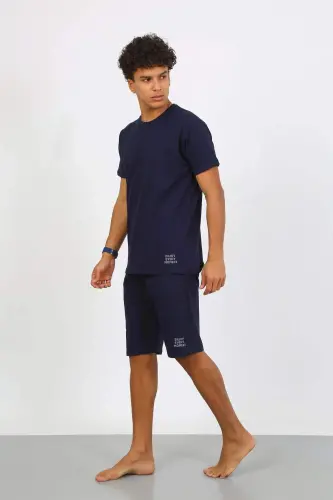 Angelino Erkek Pamuk Lakost Alt Üst Kaprili Pijama Takım Lacivert 6873 - 1