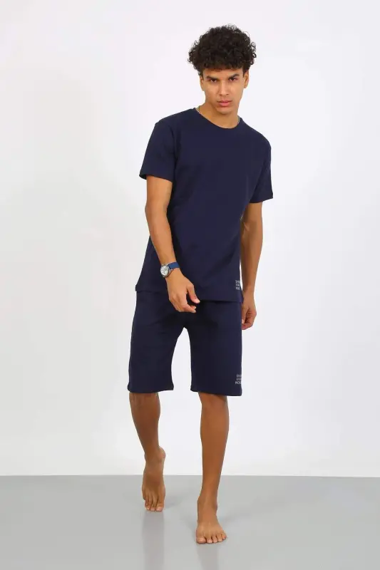 Angelino Erkek Pamuk Lakost Alt Üst Kaprili Pijama Takım Lacivert 6873 - 2
