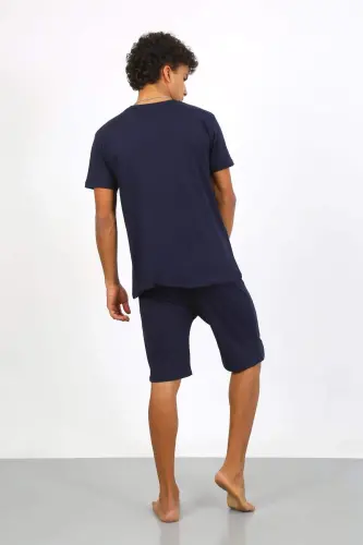 Angelino Erkek Pamuk Lakost Alt Üst Kaprili Pijama Takım Lacivert 6873 - 4
