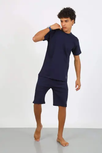 Angelino Erkek Pamuk Lakost Alt Üst Kaprili Pijama Takım Lacivert 6873 - 5