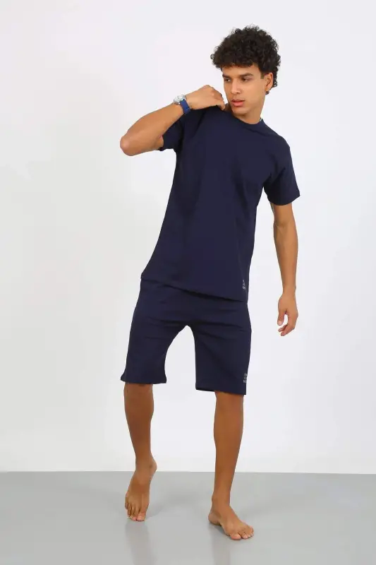 Angelino Erkek Pamuk Lakost Alt Üst Kaprili Pijama Takım Lacivert 6873 - 5