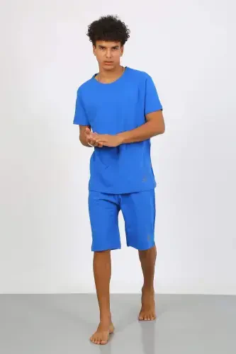 Angelino Erkek Pamuk Lakost Alt Üst Kaprili Pijama Takım Saks 6872 - 3