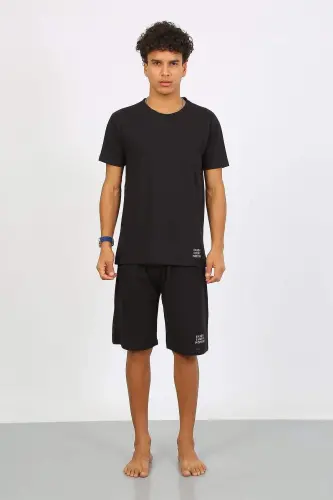 Angelino Erkek Pamuk Lakost Alt Üst Kaprili Pijama Takım Siyah 6872 - 12
