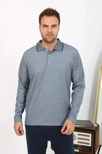 Angelino Erkek Polo Yaka Uzun Kol Penye Pijama Takımı Lacivert 6865 - 11
