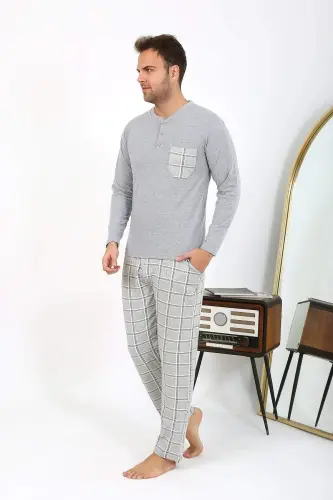 Angelino Erkek Uzun Kol Penye Gri Pijama Takımı 6861 - 13