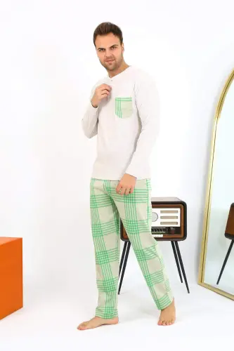 Angelino Erkek Uzun Kol Penye Krem Pijama Takımı 6861 - 11