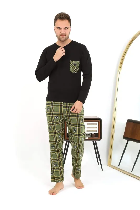 Angelino Erkek Uzun Kol Penye Siyah Pijama Takımı 6861 - 13