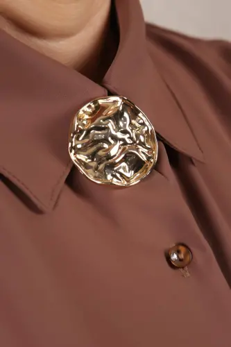 Angelino Gold Buruşuk Kıvrımlı Tasarım Broş - 4
