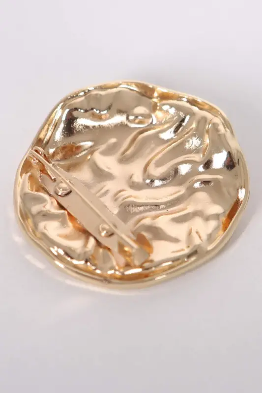 Angelino Gold Buruşuk Kıvrımlı Tasarım Broş - 5