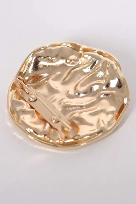 Angelino Gold Wrinkled Curled Design Brooch - 5
