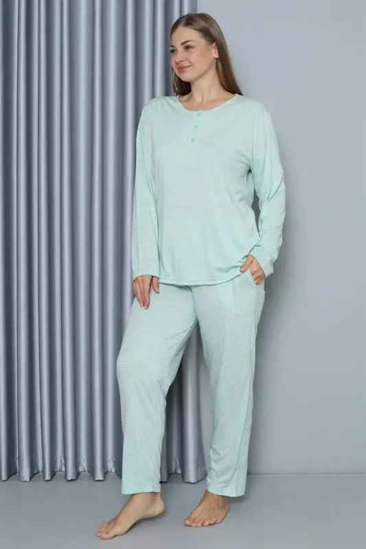 Angelino Kadın Büyük Beden Penye Uzun Kollu Pijama Takımı 202212 - 3