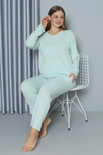 Angelino Kadın Büyük Beden Penye Uzun Kollu Pijama Takımı 202212 - 4