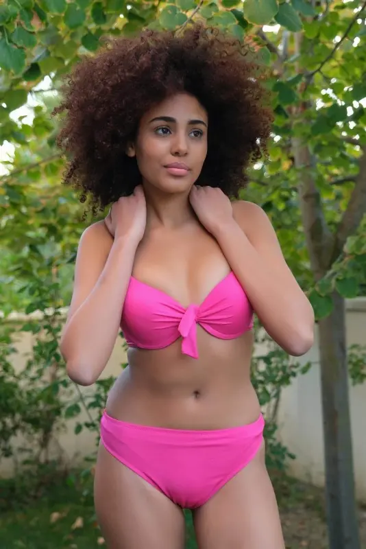 Angelino Kadın Dolgulu Fiyonklu Alt Üst Fuşya Bikini Takımı 35008 - 8