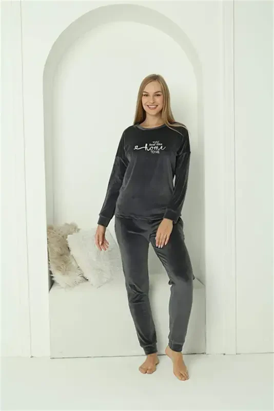 Angelino Kadın Kadife Füme Pijama Takım 20624 - 1