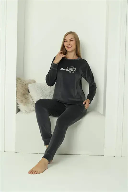 Angelino Kadın Kadife Füme Pijama Takım 20624 - 3