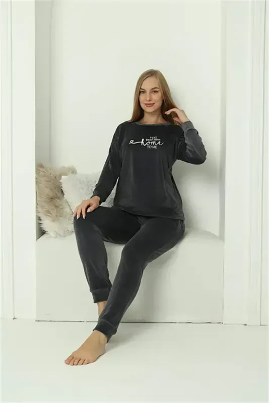 Angelino Kadın Kadife Füme Pijama Takım 20624 - 6