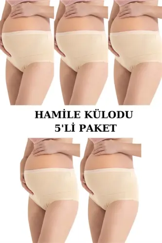 Angelino İç Giyim Kadın Pamuklu Likralı Esnek Yüksek Bel Ten Lohusa Hamile Külodu 2'Li Paket - 5