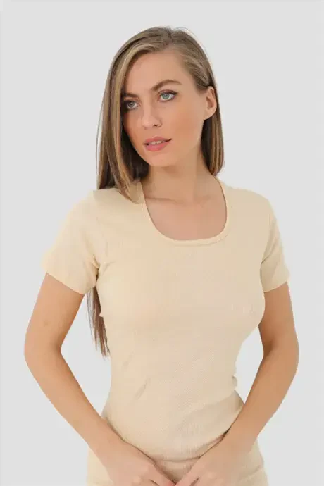 Angelino İç Giyim Kadın Ribana Ten Yuvarlak Yaka Fanila - 3