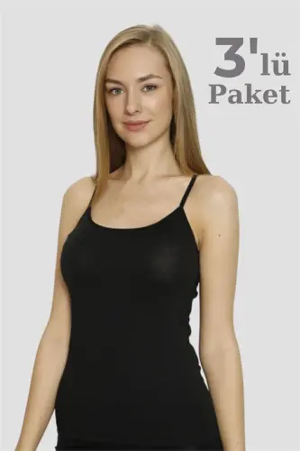 Angelino İç Giyim Kadın Siyah Likralı İp Askı Atlet 3'Lü Paket - 6
