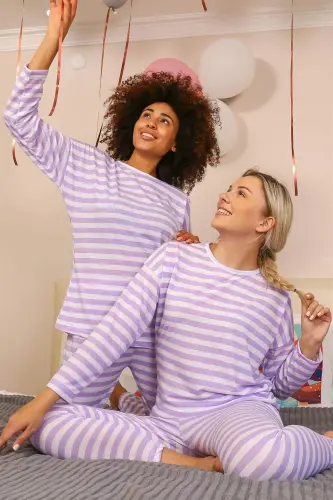 Angelino Ich Kiyim Ayollar Uzun Qulli Qop Pijama Toʻplami 4175 - 3