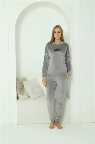 Angelino Ichki kiyim Ayollar Kadife Kulrang Pijama To'plami 20624 - 5