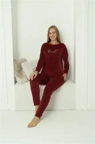 Angelino ichki kiyim ayollar uchun bordo rangli paxtadan pijama to'plami 20624 - 6