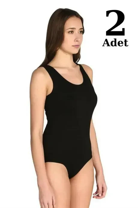 Angelino Ichki kiyim ayollar uchun qora rangli Likradan keng yelkali qisqichli tananing 2 dona to'plami - BÜYÜKBEDENIZ