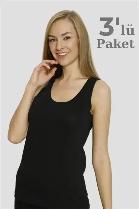 Angelino Innerwear Women's Black Lycra Wide Strap Tank Top 3 Pack - 1