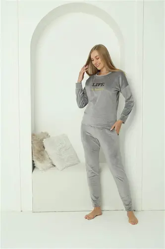 Angelino Intimates Women's Velour Grey Pajama Set 20624 - BÜYÜKBEDENIZ (1)