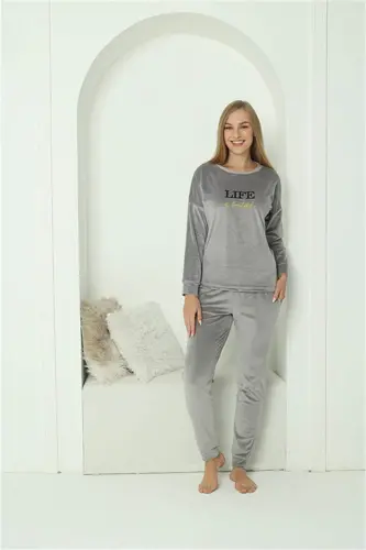 Angelino Intimates Women's Velour Grey Pajama Set 20624 - 3
