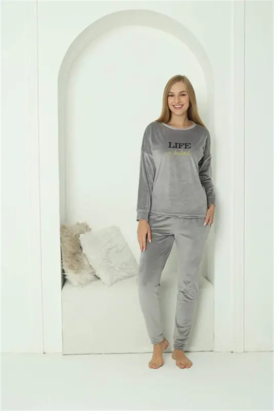 Angelino Intimates Women's Velour Grey Pajama Set 20624 - 3