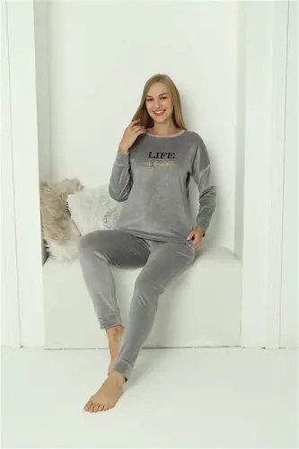 Angelino Intimates Women's Velour Grey Pajama Set 20624 - 6