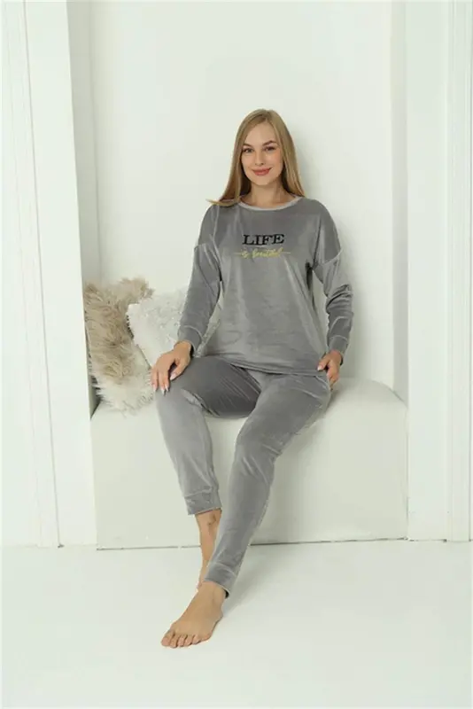 Angelino Intimates Women's Velour Grey Pajama Set 20624 - 7