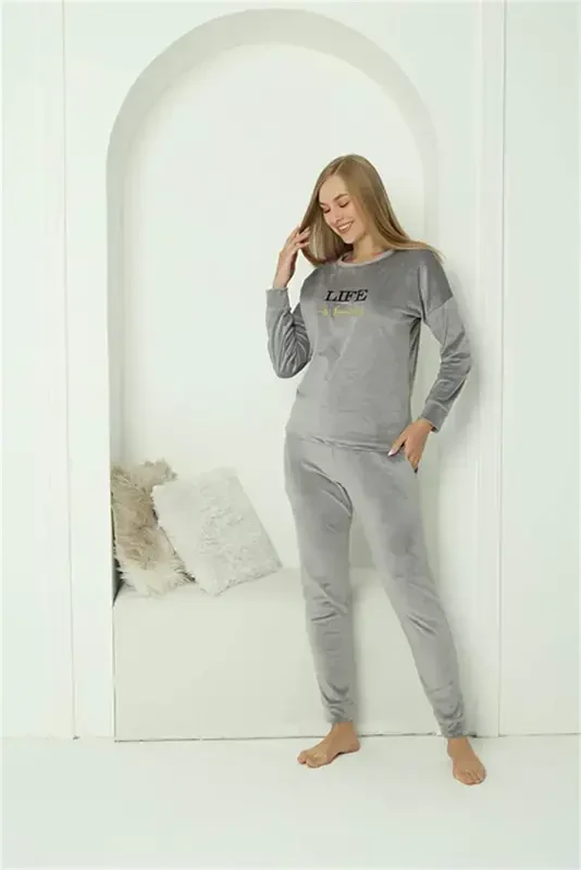 Angelino Intimates Women's Velour Grey Pajama Set 20624 - 2