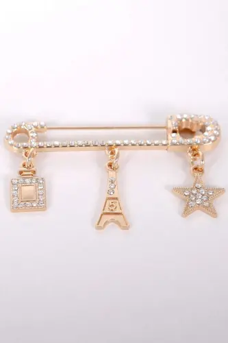 Angelino İskoç İğne Kristal Taşlı Detaylı Broş - 1