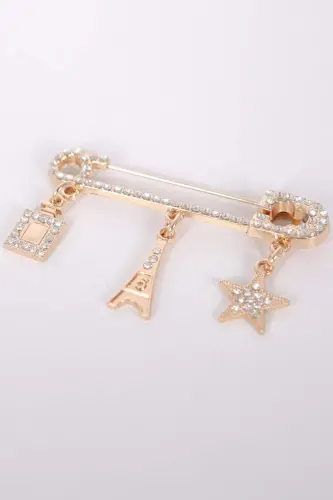 Angelino İskoç İğne Kristal Taşlı Detaylı Broş - 3