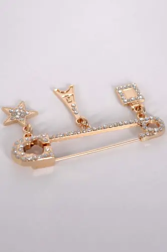 Angelino İskoç İğne Kristal Taşlı Detaylı Broş - 5