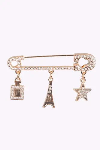 Angelino İskoç İğne Kristal Taşlı Detaylı Broş - 7