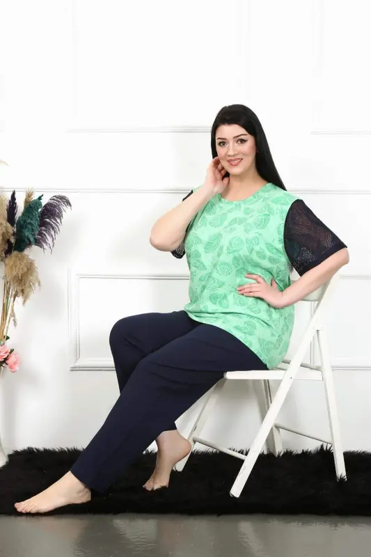 Angelino Kadın 5XL-6XL-7XL-8XL Büyük Beden Kısa Kol Pijama Takım 75004 - 2