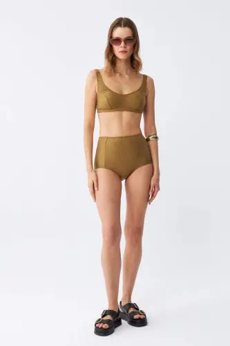 Angelino Kadın Basic Hardal Pedli Yüksek Bel Bikini Takımı - 3