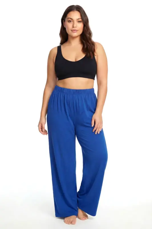 Angelino Kadın Bol Paça Pamuklu Pijama Altı Sax - BÜYÜKBEDENIZ