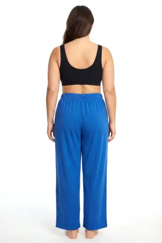 Angelino Kadın Bol Paça Pamuklu Pijama Altı Sax - BÜYÜKBEDENIZ (1)