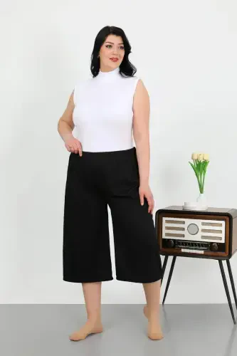 Angelino Kadın Büyük Beden Bürümcük Kapri 27561Siyah - 1