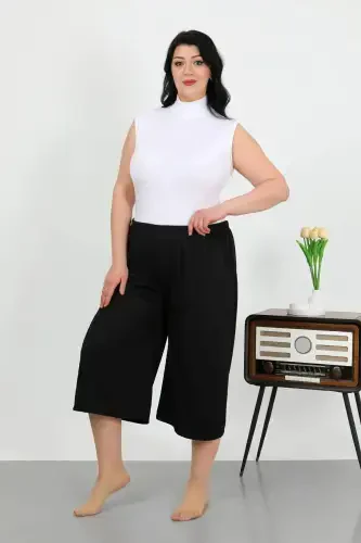 Angelino Kadın Büyük Beden Bürümcük Kapri 27561Siyah - 5