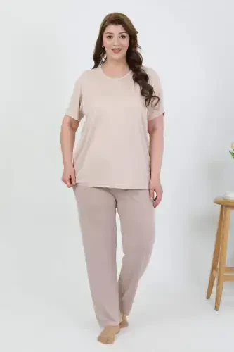 Angelino Kadın Büyük Beden Kısa Kol Penye Pijama Takımı Sütlü Kahve 202510 - 3