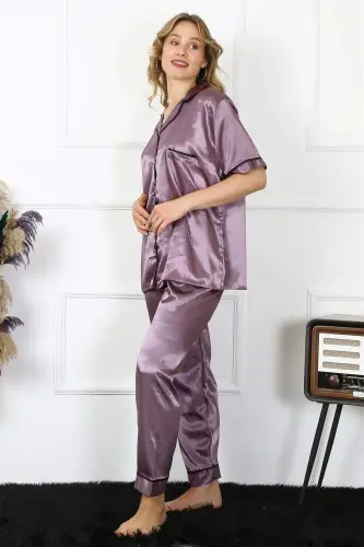 Angelino Kadın Büyük Beden Mor Saten Pijama Takımı 10303 - BÜYÜKBEDENIZ (1)