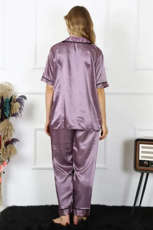 Angelino Kadın Büyük Beden Mor Saten Pijama Takımı 10303 - 4
