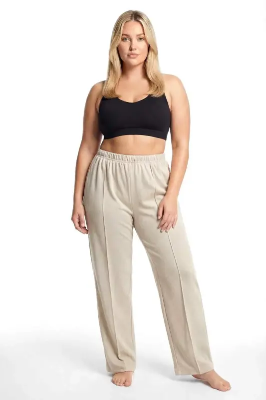 Angelino Kadın Büyük Beden Rahat Kesim Bej Cepli Pijama Altı Bej - BÜYÜKBEDENIZ