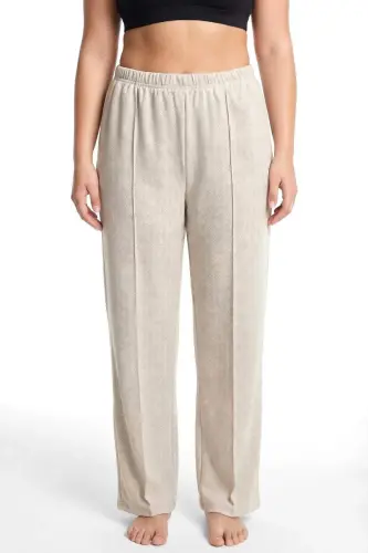 Angelino Kadın Büyük Beden Rahat Kesim Bej Cepli Pijama Altı Bej - BÜYÜKBEDENIZ (1)